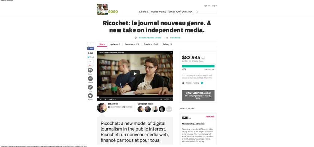 Ricochet  le journal nouveau genre. A new take on independent media.   Indiegogo